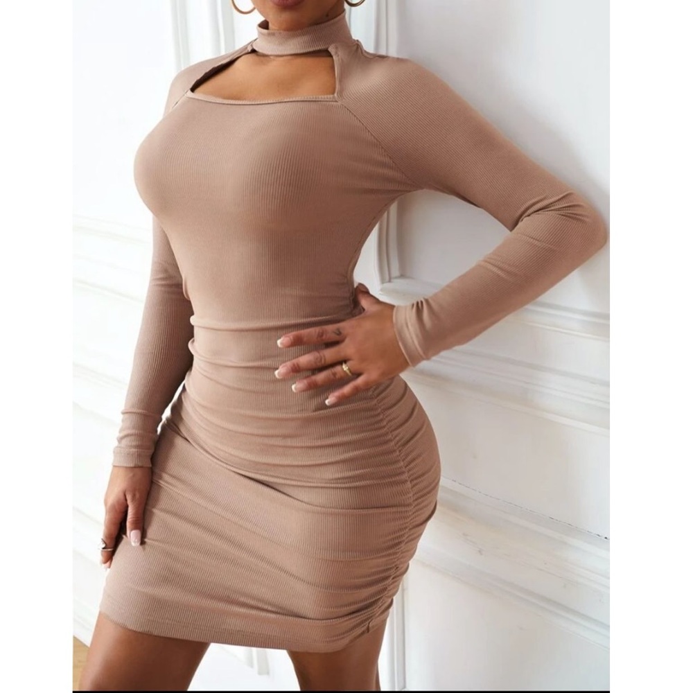 Choker Neck Ruched Bodycon Dress